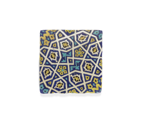 A Timurid cuerda seca pottery tile Persia, 15th Centuryof square form, decorated in cobalt-blue, turquoise, yellow and mangan
