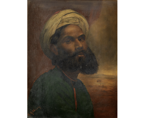 A. Addison (British School, late 19th Century) Portrait of an Indian nobleman in a landscapeoil on board, signed lower left 4