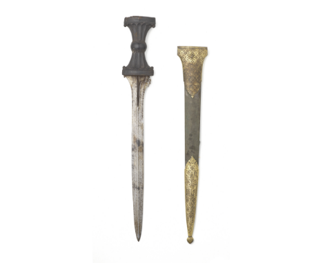 A wood hilted steel dagger North India, the blade Indonesia, 17th/ 18th Centurythe doubled edged steel blade with raised spin