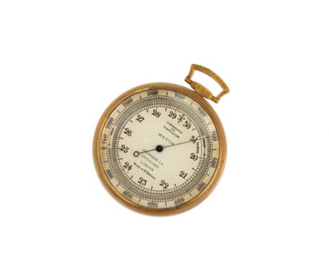 A Cased Edwardian Pocket Barometer, English, c.1910, signed to the face 'HARRODS Ltd, OPTICIANS LONDON' face with dial adjust