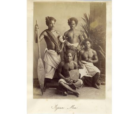 Alfred Burton (1834-1914)(att.) Fijian Men, albumen print, c.1884, titled in the negative and recto on thin card mount, image