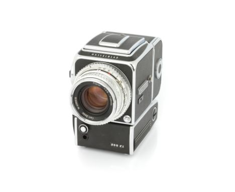 A Hasselblad 500EL Medium Format Camera, 1966, chrome, serial no. TTE9857, with Carl Zeiss Planar f/2.8 80mm lens, chrome, se