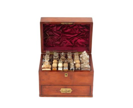 A Fine & Large Mid 19th Century Apothecary Chest, English, Mid 19th Century, Solid French polished Mahogany case with campaig