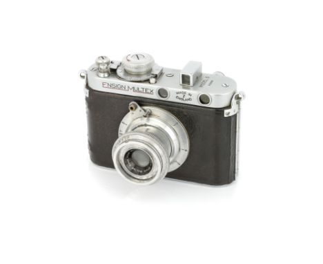 An Ensign Multex Model O Rangefinder Camera, 1937-38, chrome, serial no. H21934, with Ensign Multar Anastig. f/3.5 50mm lens,