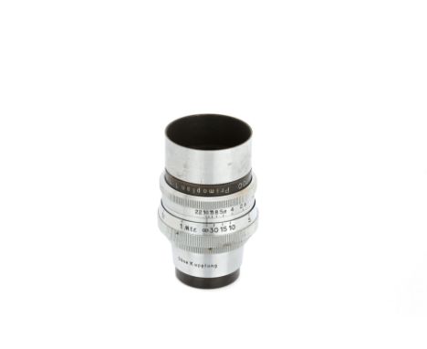 A Meyer Gorlitz Primoplan f/1.9 75mm Lens, Leica non-coupled screw mount, chrome, serial no. 968700, body, G, elements, VG, s