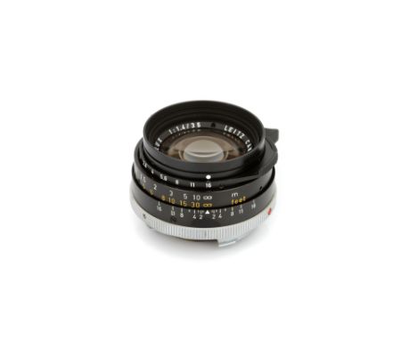 A Leitz Summilux f/1.4 35mm Lens, 1972, black, serial no. 2548155, body, E, elements, VG-E, some very light internal haze, co