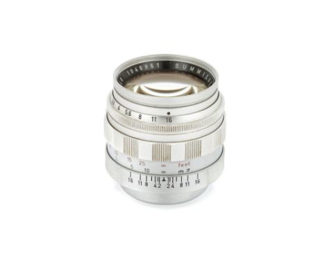 A Leitz Summilux f/1.4 50mm Lens, 1962, chrome, serial no. 1946861, body, VG-E, elements, VG-E, some very light internal haze