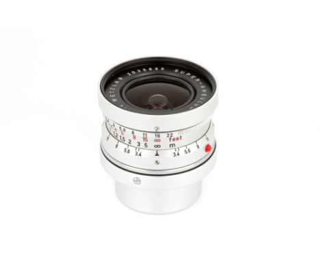 A Leitz Super-Angulon f/3.4 21mm Lens, 1964, chrome, serial no. 2035690, body, VG-E, elements, VG-E, some light internal haze