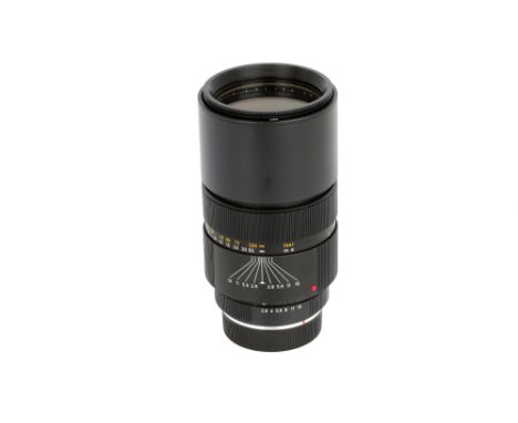 A Leitz Elmarit-R f/2.8 180mm Lens, 1972, black, serail no. 2512165, body, E, elements, VG-E, some light internal haze, compl