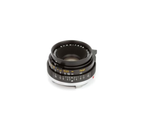 A Leitz Summicron f/2 35mm Lens, 1970, black, serial no. 2393887, body, E, elements, VG-E, some very light internal haze, wit