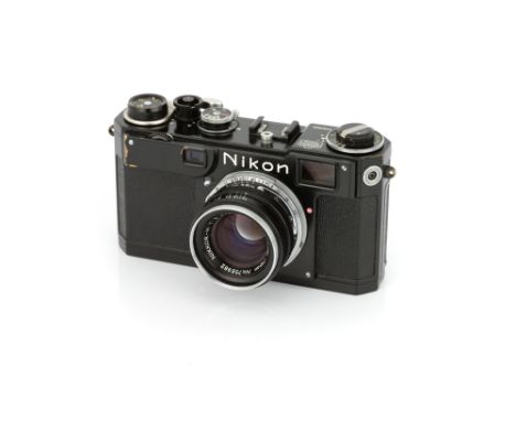 A Nikon S2 'Black Dial' Rangefinder Camera, 1954-58, black, serial no. 6180885, with Nippon Kogaku Nikkor-H f/2 50mm lens, bl