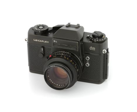 A Leica Leicafllex SL SLR Camera, 1968-74, black, serial no. 1370617, with Leitz Summicron-R f/2 50mm lens, 1974, 2-cam, blac