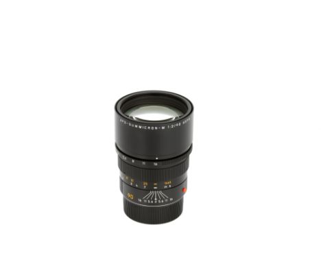 A Leitz APO-Summicron-M ASPH. f/2 90mm Lens, black, serial no. 3891597, body, E, elements, E, with caps and maker's soft pouc