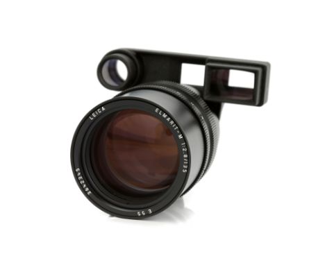 A Leitz Elmarit-M f/2.8 135mm Lens, 1993, black, with ocular attachment, serial no. 3642345, body, E, emements, E, with maker