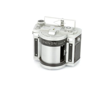 A Panon Camera Co. Super Wide IIA Panoramic Camera, 1958, chrome, serial no. 51001, with Konishiroku Hexanon f/2.8 50mm lens,