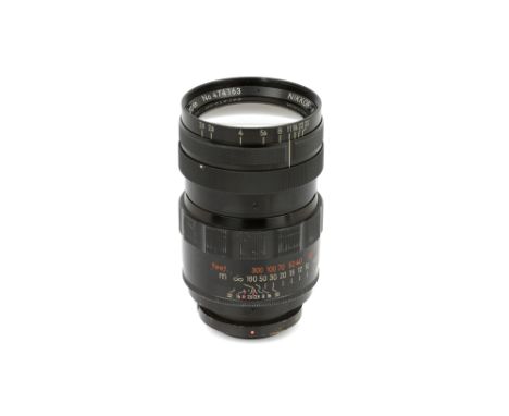 A Nippon Kogaku Nikkor-H f/2.5 180mm Lens, Nikon bayonet mount, black, serial no. 474163, body, G, elements, VG, some light m