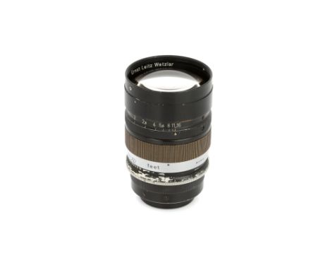 A Leitz Summarex f/1.5 85mm Lens, 1943, black, serial no. 593294, body, G, elements, G-VG, some light internal haze, light cl