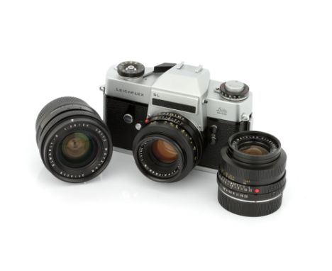 A Leica Leicaflex SL SLR Camera Outfit, 1968, chrome, serial no. 1197442, with Leitz Summicron-R f/2 50mm lens, 1966, black, 