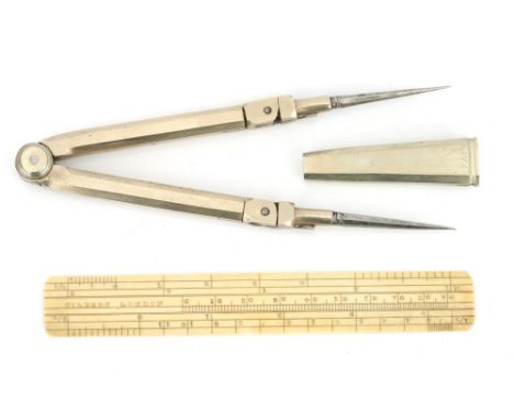 Pocket Drawing Instruments with Provenance, English, c.1860, ruler signed 'GILBERT LONDON' with reversible compass in German 