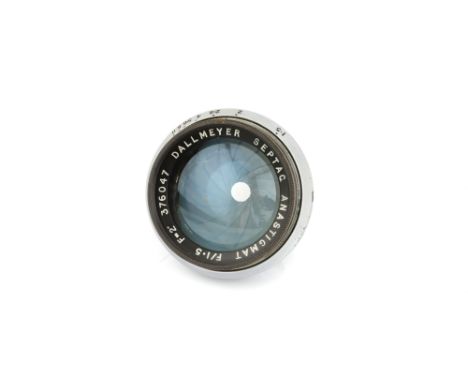 A Dallmeyer Septac f/1.5 2" Lens, chrome, serial no. 376047, body, G-VG, elements, VG, some light coating marks to rear eleme
