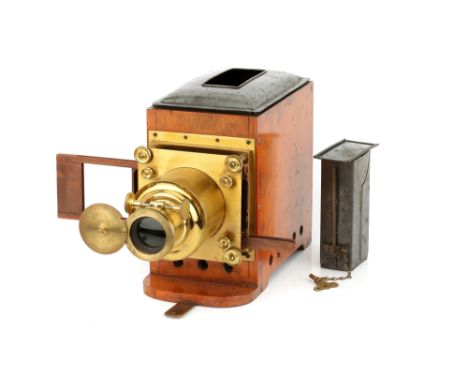 A Walter Tyler Mahogany &amp; Brass Magic Lantern, with original meth burner, complete in maker's fitted box with trade label