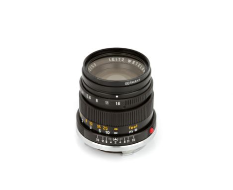 A Leitz Summicron f/2 50mm Lens, 1969, black, serial no. 2340779, body, E, elements, VG-E, some very light internal haze, wit