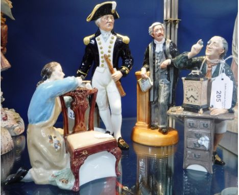 A ROYAL DOULTON FIGURE 'The Clock-maker' and similar Doulton figures