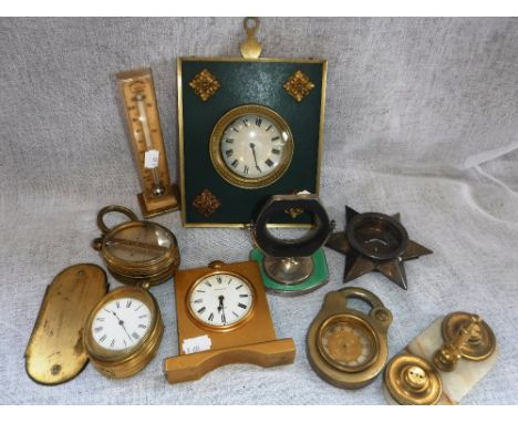 A QUANTITY OF CLOCKS, WATCHES, AND A DESK THERMOMETER (examine) and cases including early 19th century  examples and similar