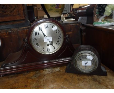 A 1930'S MANTEL CLOCK and a Vintage Smith's car clock (originally in a Riley) with an associated wooden case
