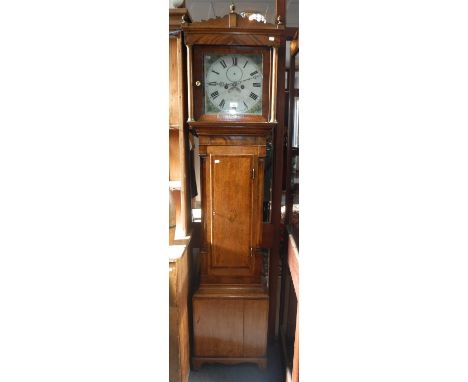 A GEORGE III OAK AND MAHOGANY CASED LONGCASE CLOCK with painted dial, 82" high