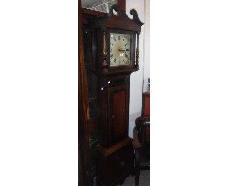 A GEORGE III OAK AND MAHOGANY CASED LONGCASE CLOCK with a painted dial, 80" high