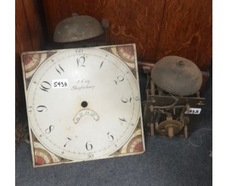 A 19th CENTURY LONGCASE CLOCK MOVEMENT, the painted dial inscribed "J. Guy Shaftesbury" and a brass longcase clock movement (