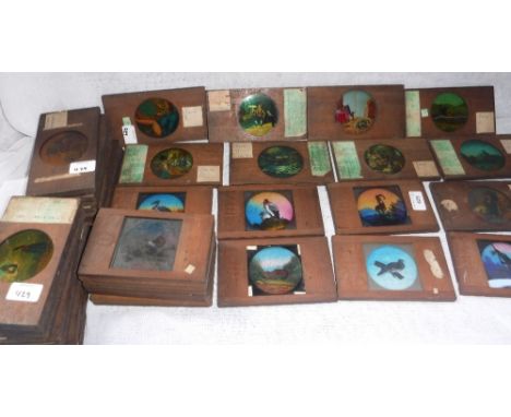 A COLLECTION OF 19TH CENTURY MAHOGANY FRAMED MAGIC LANTERN SLIDES of various subjects