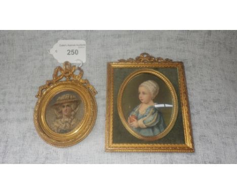 A MINIATURE PORTRAIT of a child holding a ball and another similar