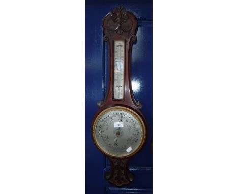 AN EARLY 20TH CENTURY OAK BAROMETER/THERMOMETER, 32"