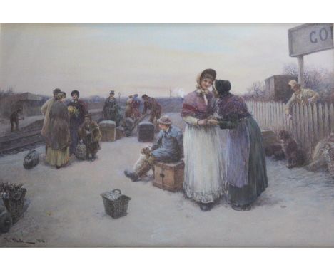 JOHN WHITE (1851-1933) WAITING FOR THE TRAIN, GOMSHALL, SURREY Signed and dated 1911, watercolour and bodycolour 35.5 x 53.5c