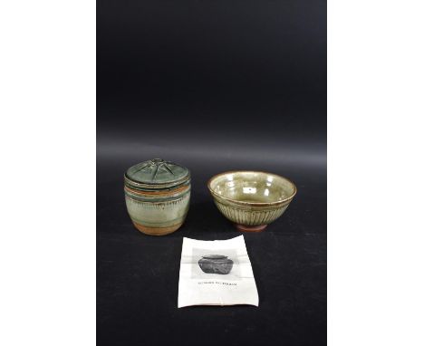 RICHARD BATTERHAM (1936-2021)  including a green glazed stoneware bowl with grooved sides (15.5cms diameter), a stoneware lid