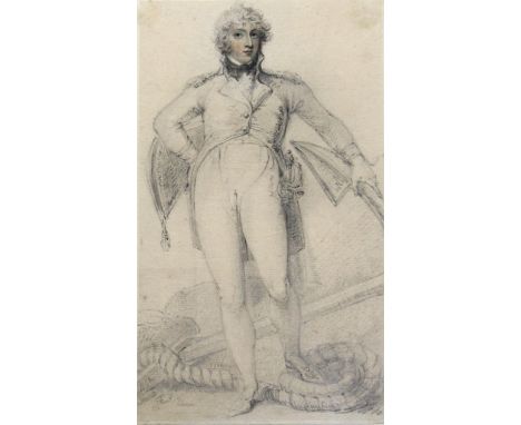 RICHARD COSWAY, RA (1742-1821) STUDY OF A NAVAL OFFICER Standing, full length, his left hand upon an anchor, pencil, the face