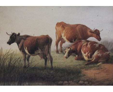THOMAS SIDNEY COOPER, RA (1803-1902) CATTLE RESTING Signed and dated 1888, watercolour 24 x 34.5cm. ++ A little foxing; needs