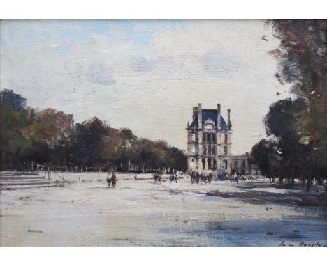 •IAN HOUSTON (1934-2011) PARIS - A CORNER OF THE TUILERIES GARDENS, c.1979 Signed, oil on Masonite 24 x 34cm. Provenance: Nor