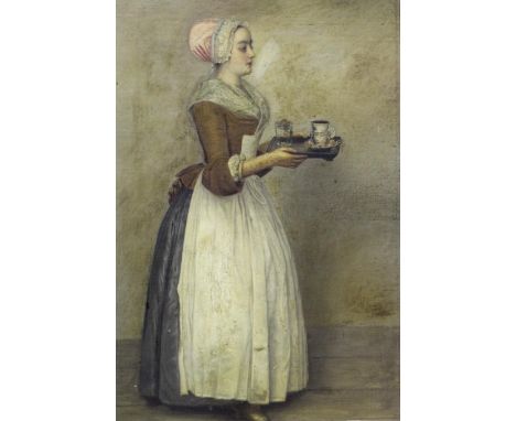 AFTER JEAN ETIENNE LIOTARD (1702-1789) LA BELLE CHOCOLATIERE Inscribed A. Kraffe .. [unclear]/ Dresden 1856 verso, oil on can