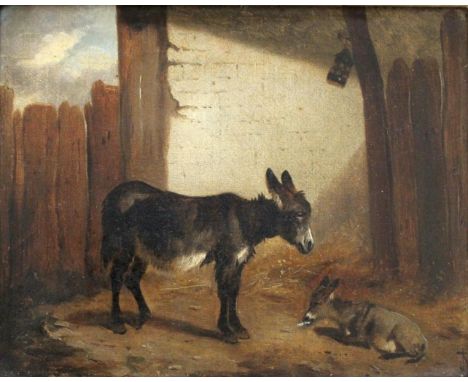 JOHN ALFRED WHEELER (1821-1903) DONKEY AND FOAL; DONKEY AND PONY A pair, both signed with initials JW, oil on canvas Each 19 