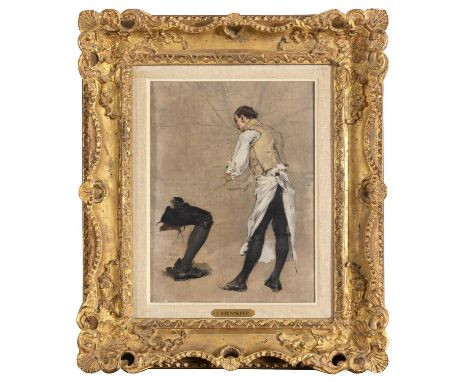 FREDERIK HENDRIK KAEMMERER (1839-1902) THE VALET: A STUDY Oil on fine linen canvas laid on board 34 x 25.5cm. ++ Some light, 