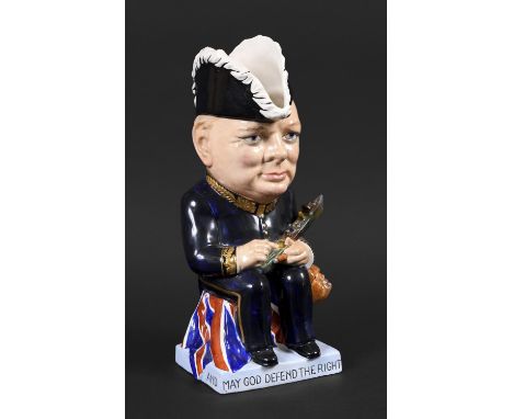 CLARICE CLIFF JUG - WINSTON CHURCHILL a large limited edition jug modelled as Winston Churchill, seated on a British Bulldog 