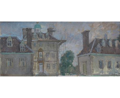 •MARTIN YEOMAN (b.1953) ASHDOWN HOUSE, HUNGERFORD, BERKSHIRE Signed and dated 1983, oil on board 16 x 35cm. Provenance; Forme