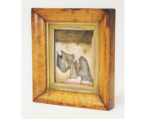 Late 19th/early 20th Century School, a lawyer in court dress, miniature portrait on ivory, 10.5cm x 13.5cm, unsigned, glazed 