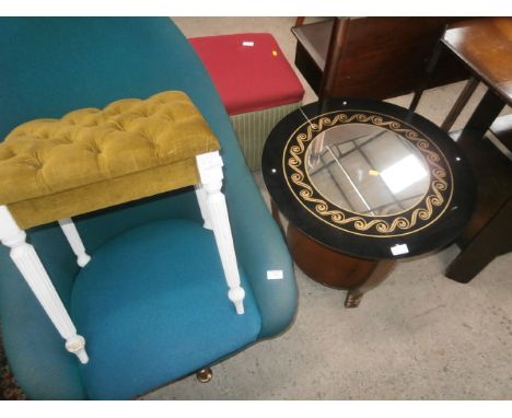 retro tub chair, mirror table and a stool