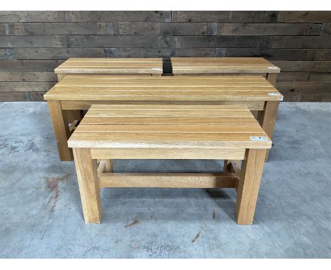 Three small light oak benches and a large benchDimensions: Height:&nbsp;45cm&nbsp; Length/Width:&nbsp;80cm&nbsp; Depth/Diamet