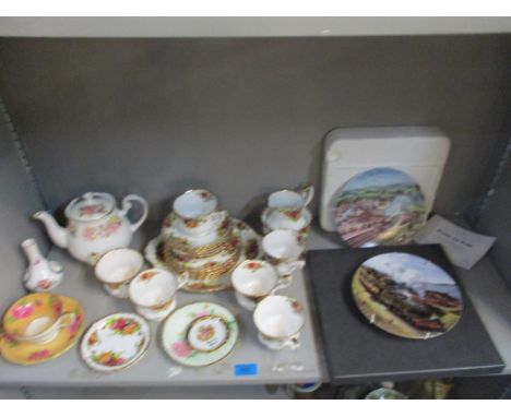 Royal Albert part tea set, Colclough teapot, a Foley china cup and saucer, two collectors plates depicting trains and other c