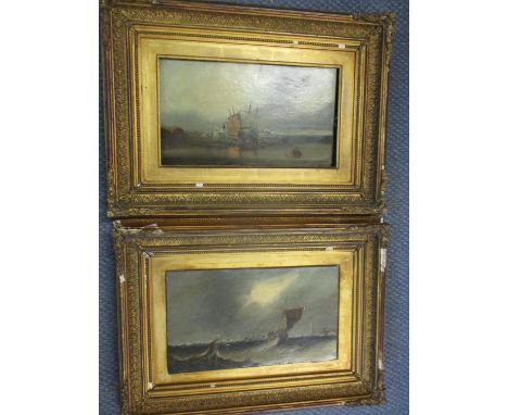 A pair of late 19th century seascape oils laid on plywood in gilt frames Location: 8.4 